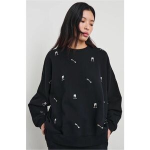 RAILS The Varsity Sweatshirt in Black Champagne Embroidery Size S